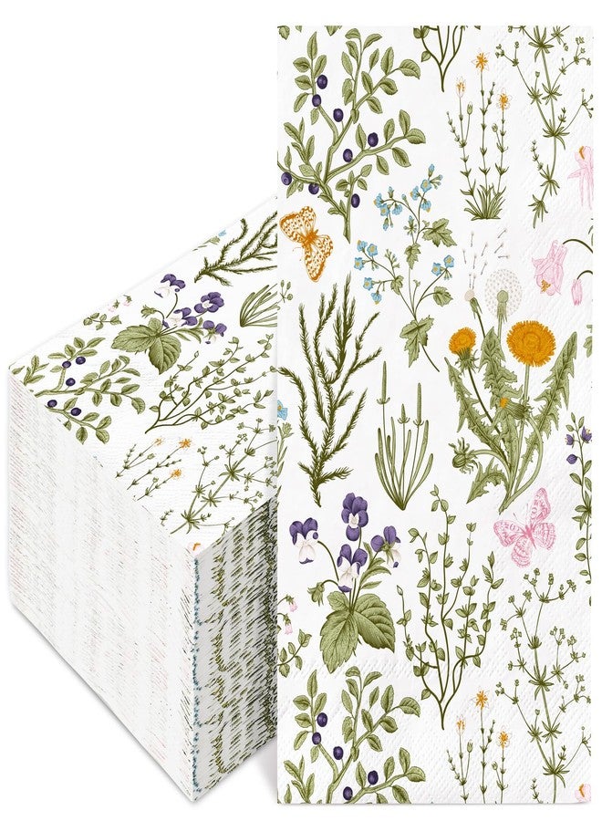 JarThenaAMCS مناديل ورقية للضيوف من JarThenaAMCS، 120 قطعة، بنقشة زهور برية ربيعية، لون أخضر، بنمط زهور برية عتيقة، للاستخدام مرة واحدة، مناسبة للحمام والمنزل وحفلات الزفاف وأعياد الميلاد وحفلات استقبال المولود الجديد، مستلزمات تزيينية - Image 1